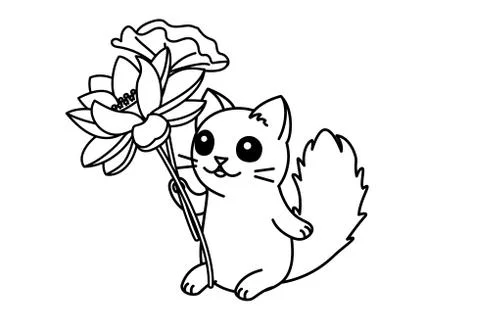 Vector cute cartoon little cat. Stock Illustration