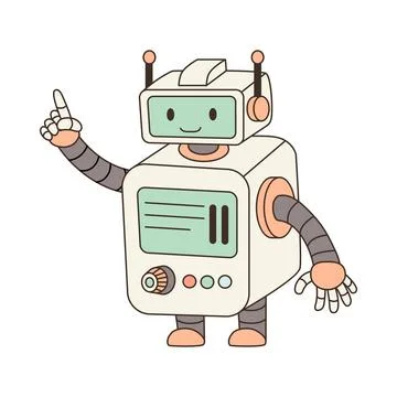 Vector of cute cartoon robot holding finger up. Stock Illustration