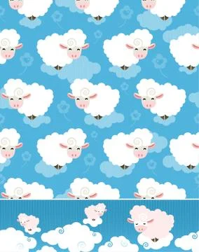 Vector Cute Cartoon Sheep Pattern set Stock Illustration