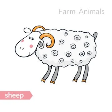 Vector cute cartoon sheep with thick fur isolated background Stock Illustration