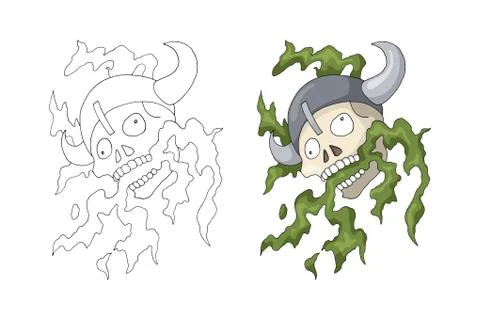 Vector cute cartoon tattoo or logo with skull. Isolated on white background イラスト素材