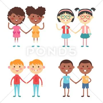 Vector cute cartoon twins brothers and sisters Stock Illustration