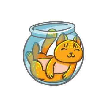 Vector cute cat character in an aquarium, liquid cat, in line style. ?artoon  Stock Illustration