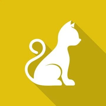 Vector cute cat flat icon long shadow Stock Illustration