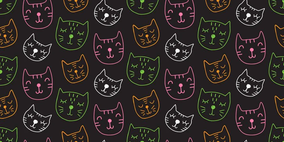 Vector Cute Cats Seamless Pattern Stock Illustration