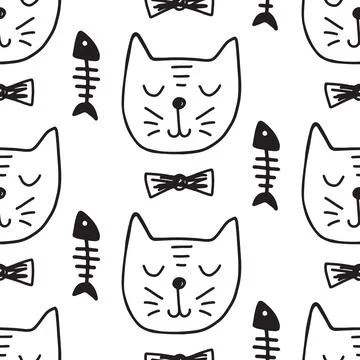 Vector Cute Cats Seamless Pattern Illustrazione stock