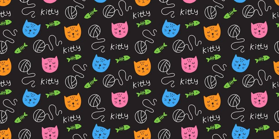 Vector Cute Cats Seamless Pattern Stock Illustration