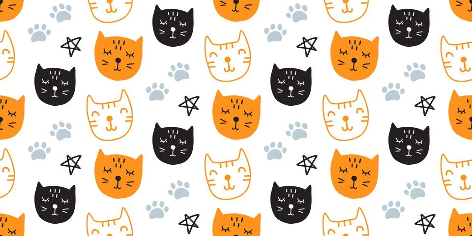 Vector Cute Cats Seamless Pattern Stock Illustration