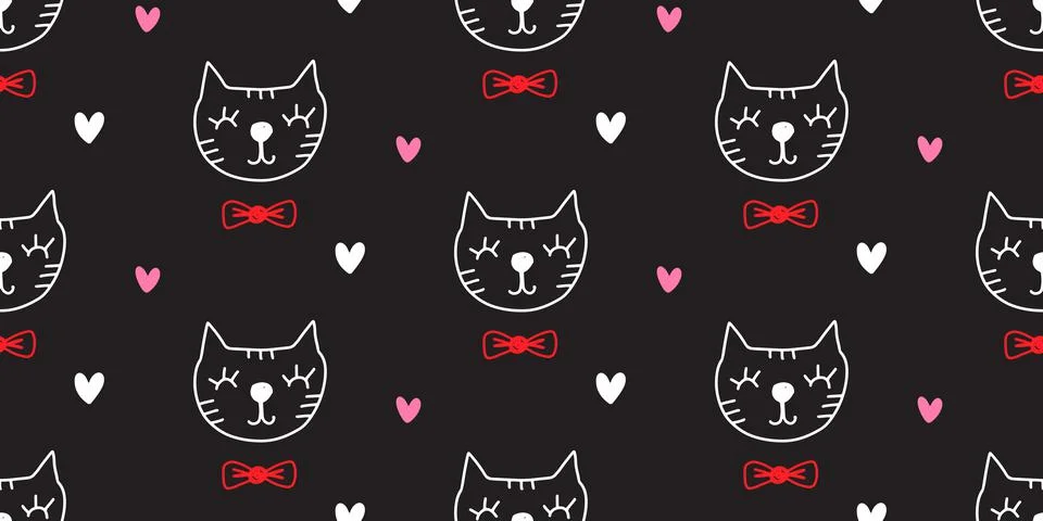 Vector Cute Cats Seamless Pattern Stock Illustration