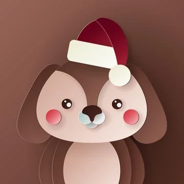 Vector cute christmas paper cut 3d  dog Ilustración de archivo