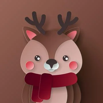 Vector cute christmas paper cut 3d  deer Stock Illustration