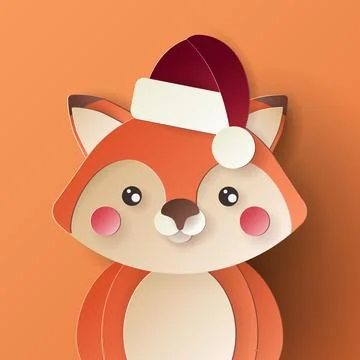 Vector cute christmas paper cut 3d fox Stockillustratie