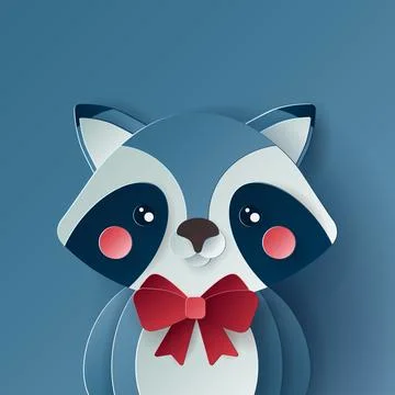 Vector cute christmas paper cut 3d racoon Stock Illustration