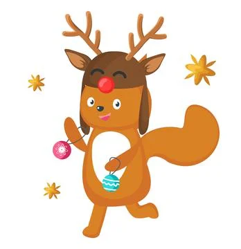Vector cute Christmas squirrel cartoon winter card Stockillustratie
