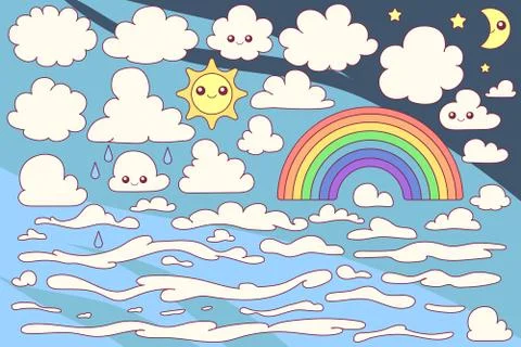 Vector cute cloudy sky set Illustrazione stock