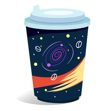 Vector cute coffee paper cup space doodle design with coffee beans Stock Illustration
