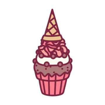Vector cute cupcake sweets art Stock Illustration