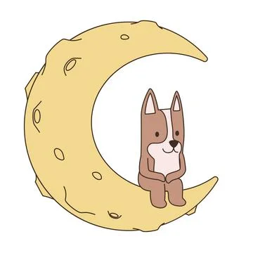 Vector of cute dog sitting on the moon. Stock Illustration