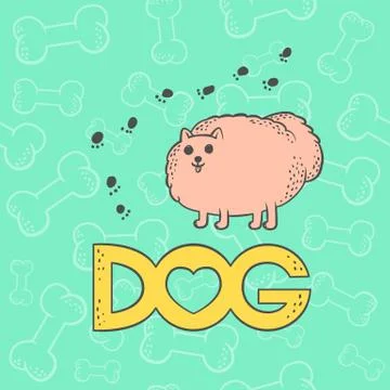 Vector cute dog spitz. Funny flat caricature animal cartoon shaggy rotund pet Stock-Illustration