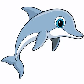 Vector cute dolphin is isolated on the white background. Flat Cartoon Style.. Stock Illustration