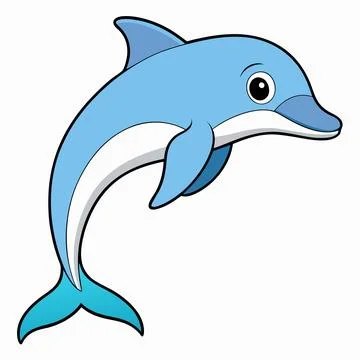 Vector cute dolphin is isolated on the white background. Flat Cartoon Style.. Stock Illustration