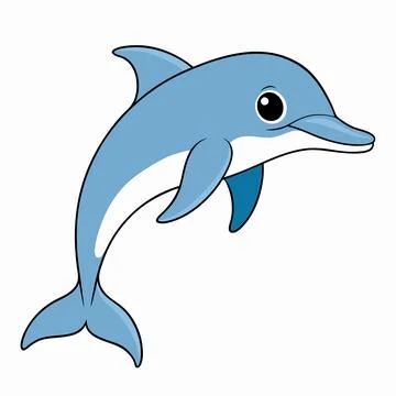 Vector cute dolphin is isolated on the white background. Flat Cartoon Style.. Stock Illustration
