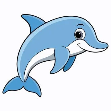 Vector cute dolphin is isolated on the white background. Flat Cartoon Style.. Stock Illustration