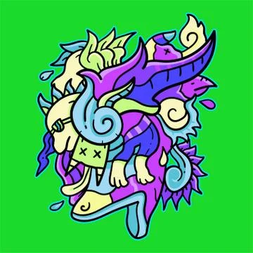 Vector cute doodle illustration abstract colorful animal ornament. Stock Illustration