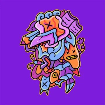 Vector cute doodle illustration abstract colorful animal ornament. Illustrazione stock