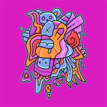 Vector cute doodle illustration abstract colorful animal ornament. Ilustração Stock