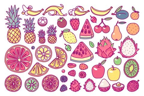 Vector cute drawn fruits set Stock Illustration
