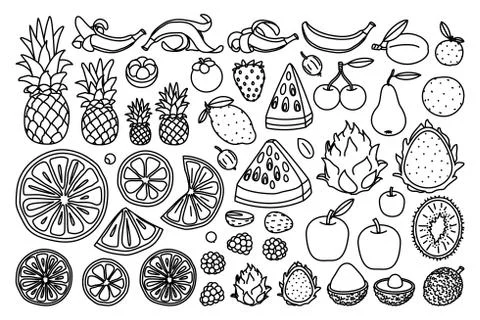 Vector cute drawn fruits set Stock Illustration