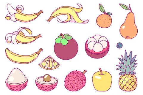 Vector cute drawn fruits set Stock Illustration