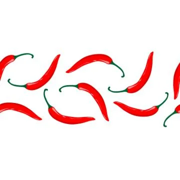Vector cute endless border with red chilli peppers. 스톡 일러스트