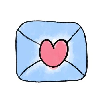 Vector Cute envelope with heart hand drawn in watercolor. Stock Illustration