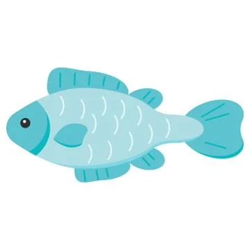 Vector cute fish flat design silhouette icon isolated on white background. Illustrazione stock