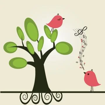 Vector cute floral spring birds illustration Stock Illustration