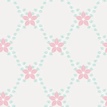 Vector Cute Folklore art inspired Pastel Florals seamless pattern background Stock Illustration