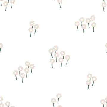 Vector Cute Folklore Daisies Meadow on White seamless pattern background design Stock Illustration