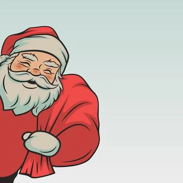 Vector Cute Funny Smiling Peeking Santa Claus with Sack. Holiday Merry Christmas Stock Illustration