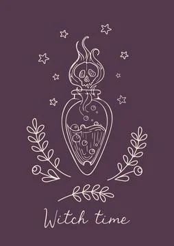 Vector cute graphic drawing in vintage style for Halloween. Seething witch s Illustrazione stock