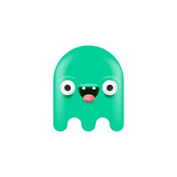 Vector cute green ghost isolated on white. Green funny ghost sticker Stock Illustration