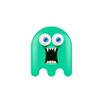 Vector cute green ghost isolated on white. Green funny ghost sticker Illustrazione stock