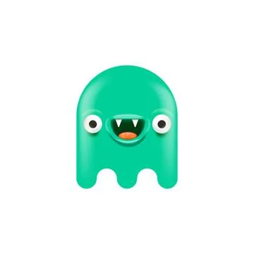 Vector cute green ghost isolated on white. Green funny ghost sticker Stock Illustration