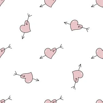 Vector cute hand drawn seamless pattern with pink hearts and arrows Stock Illustration