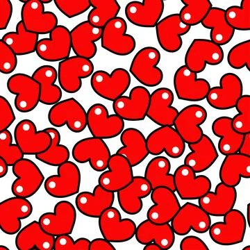 Vector cute hand drawn seamless pattern with red hearts Stock Illustration