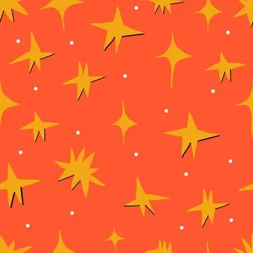 Vector cute hand-drawn seamless pattern with stars Stock Illustration