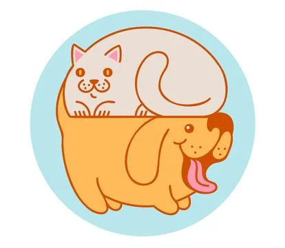 Vector cute illustration of cat and dog. Vector funny emblem for pet shop. 库存插图