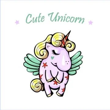 Vector cute illustration with pegasus, isolated. Lettering from unicorns. Cute Stock Illustration
