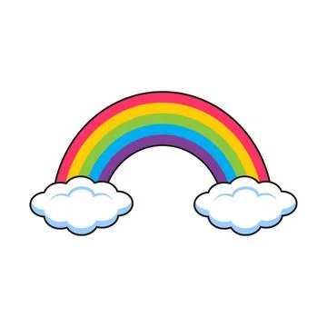Vector cute illustration of a rainbow and two clouds on a white background Illustrazione stock